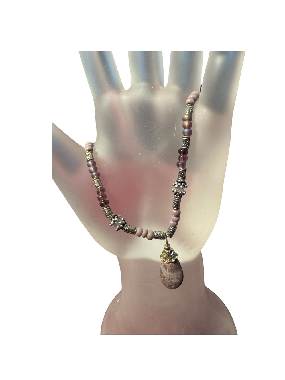 Bohemian bracelet/ anklet silvertone with jasper? Stone and glass beads